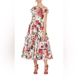 Dolce & Gabbana Peony Print Cotton Flounced Dress (Size 38, Small)